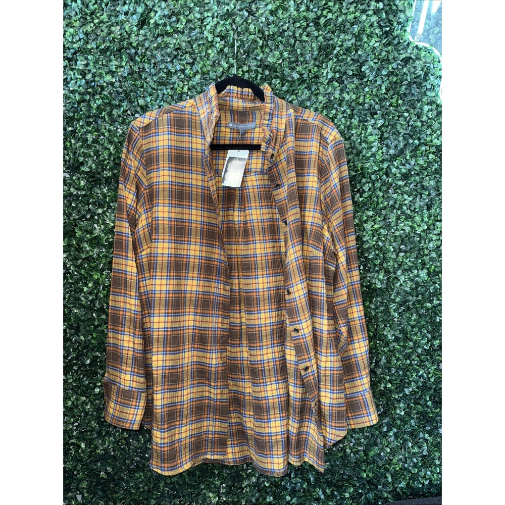 Elliott Lauren Plaid Button Up With Ruffles Size L
